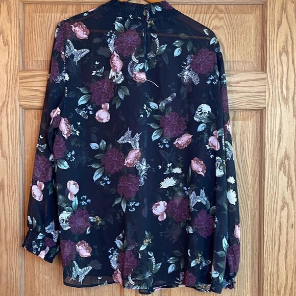 TORRID *NWT* Smocked Neck Chiffon Skull Floral Print Top - Picture 11 of 14